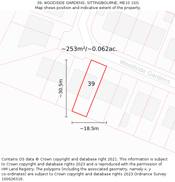 39, WOODSIDE GARDENS, SITTINGBOURNE, ME10 1SG: Plot and title map