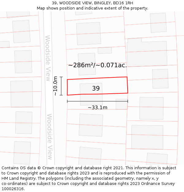 39, WOODSIDE VIEW, BINGLEY, BD16 1RH: Plot and title map