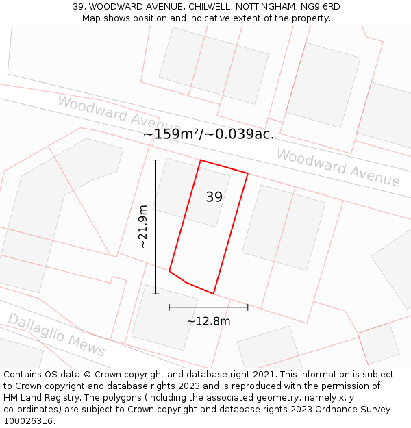 39, WOODWARD AVENUE, CHILWELL, NOTTINGHAM, NG9 6RD: Plot and title map