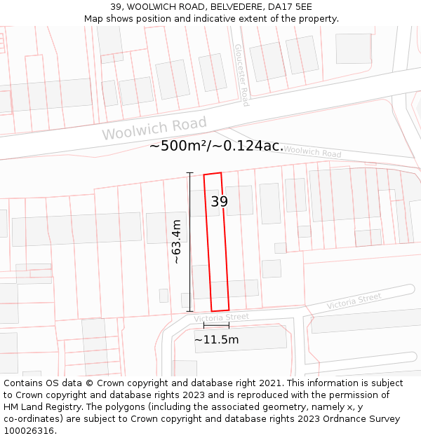 39, WOOLWICH ROAD, BELVEDERE, DA17 5EE: Plot and title map