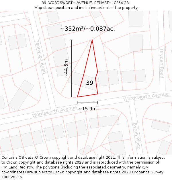39, WORDSWORTH AVENUE, PENARTH, CF64 2RL: Plot and title map