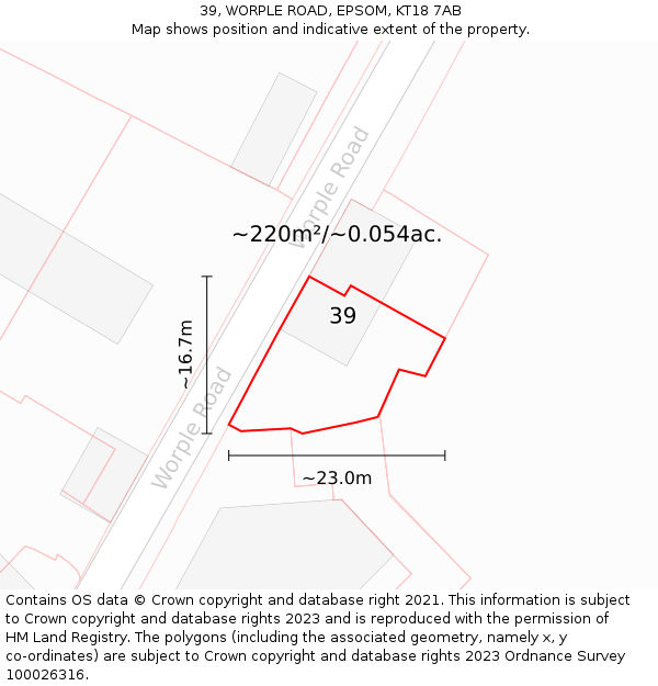 39, WORPLE ROAD, EPSOM, KT18 7AB: Plot and title map