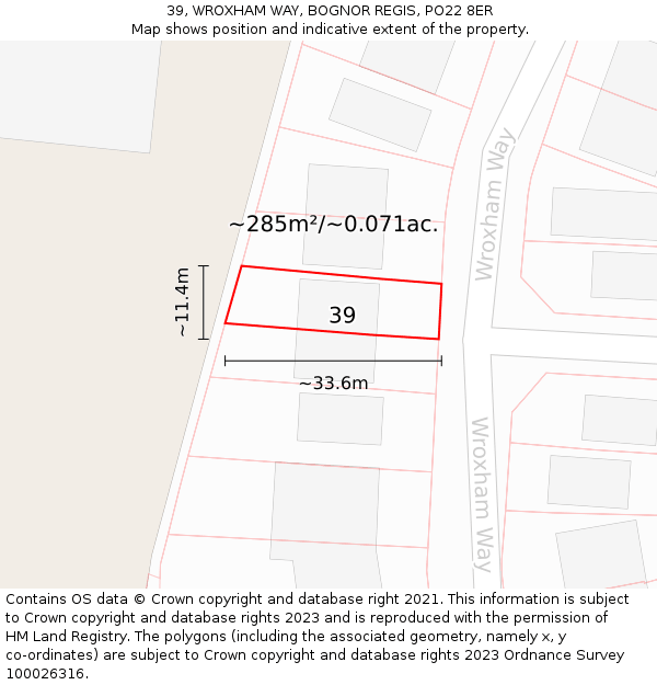 39, WROXHAM WAY, BOGNOR REGIS, PO22 8ER: Plot and title map