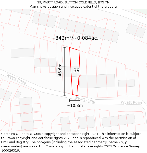 39, WYATT ROAD, SUTTON COLDFIELD, B75 7NJ: Plot and title map