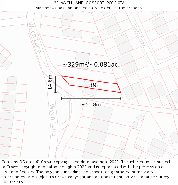 39, WYCH LANE, GOSPORT, PO13 0TA: Plot and title map