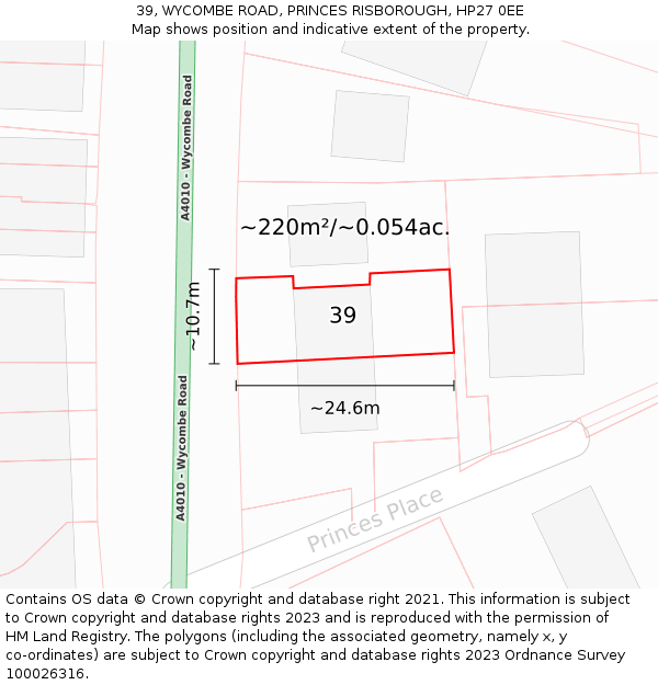 39, WYCOMBE ROAD, PRINCES RISBOROUGH, HP27 0EE: Plot and title map