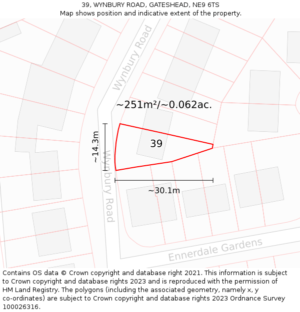 39, WYNBURY ROAD, GATESHEAD, NE9 6TS: Plot and title map