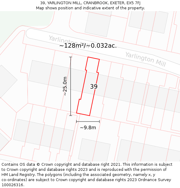 39, YARLINGTON MILL, CRANBROOK, EXETER, EX5 7FJ: Plot and title map