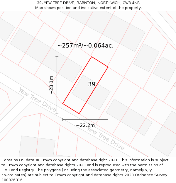 39, YEW TREE DRIVE, BARNTON, NORTHWICH, CW8 4NR: Plot and title map