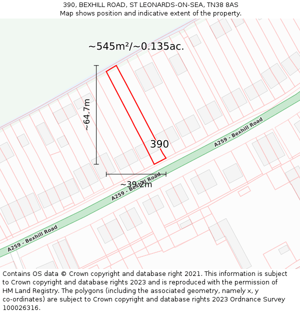 390, BEXHILL ROAD, ST LEONARDS-ON-SEA, TN38 8AS: Plot and title map