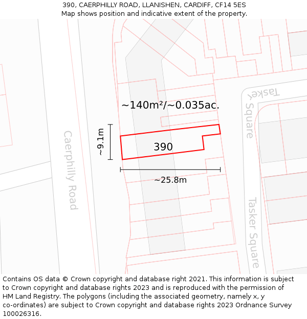 390, CAERPHILLY ROAD, LLANISHEN, CARDIFF, CF14 5ES: Plot and title map