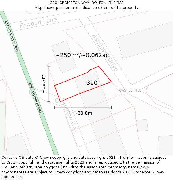 390, CROMPTON WAY, BOLTON, BL2 3AF: Plot and title map