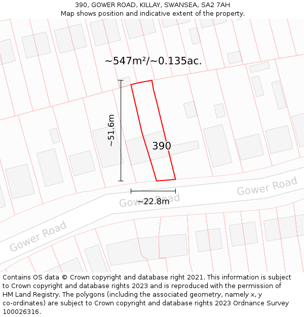 390, GOWER ROAD, KILLAY, SWANSEA, SA2 7AH: Plot and title map