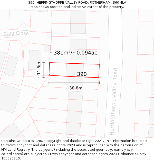 390, HERRINGTHORPE VALLEY ROAD, ROTHERHAM, S60 4LA: Plot and title map
