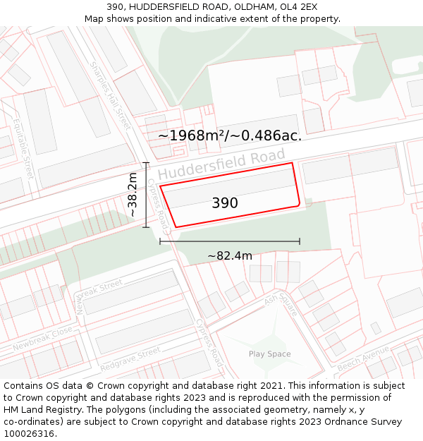 390, HUDDERSFIELD ROAD, OLDHAM, OL4 2EX: Plot and title map