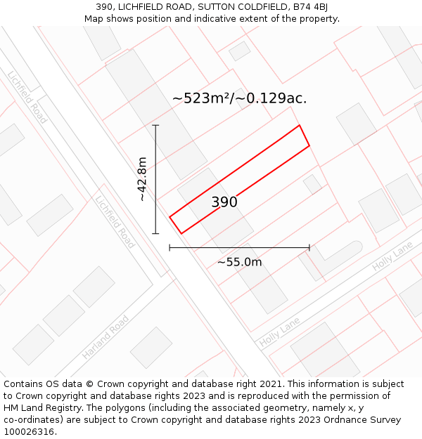 390, LICHFIELD ROAD, SUTTON COLDFIELD, B74 4BJ: Plot and title map