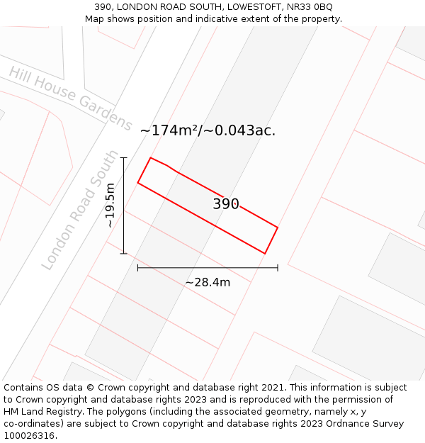 390, LONDON ROAD SOUTH, LOWESTOFT, NR33 0BQ: Plot and title map