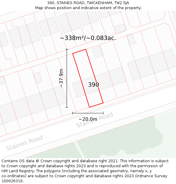 390, STAINES ROAD, TWICKENHAM, TW2 5JA: Plot and title map