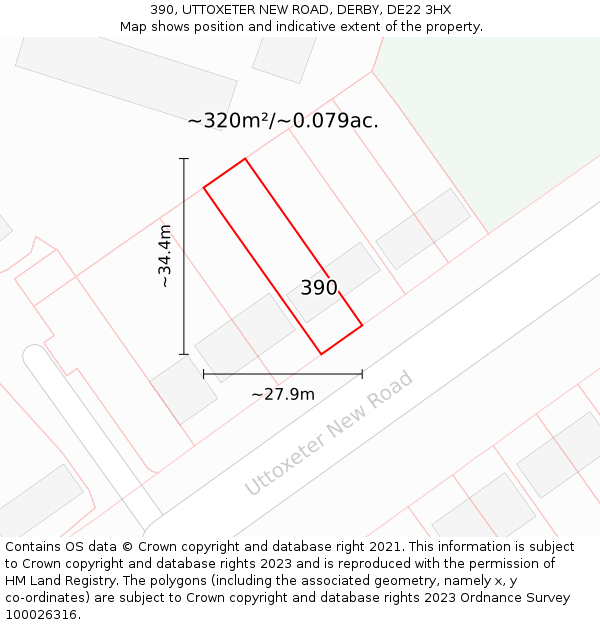 390, UTTOXETER NEW ROAD, DERBY, DE22 3HX: Plot and title map