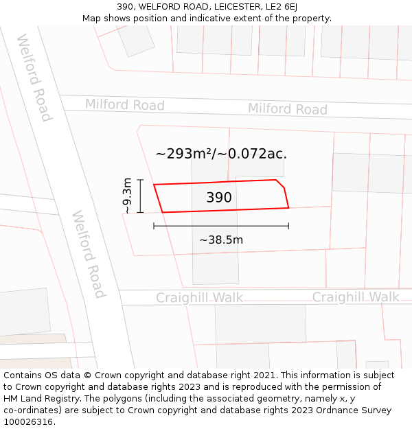 390, WELFORD ROAD, LEICESTER, LE2 6EJ: Plot and title map