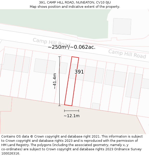 391, CAMP HILL ROAD, NUNEATON, CV10 0JU: Plot and title map
