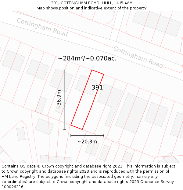 391, COTTINGHAM ROAD, HULL, HU5 4AA: Plot and title map