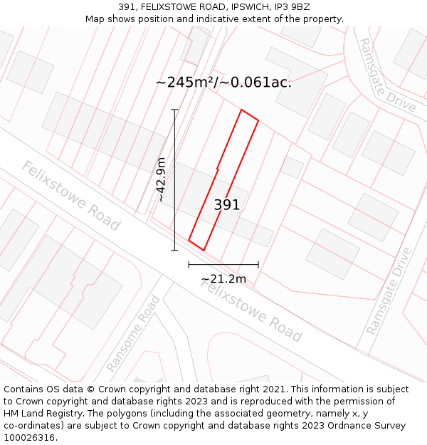 391, FELIXSTOWE ROAD, IPSWICH, IP3 9BZ: Plot and title map
