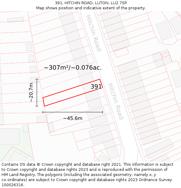 391, HITCHIN ROAD, LUTON, LU2 7SP: Plot and title map