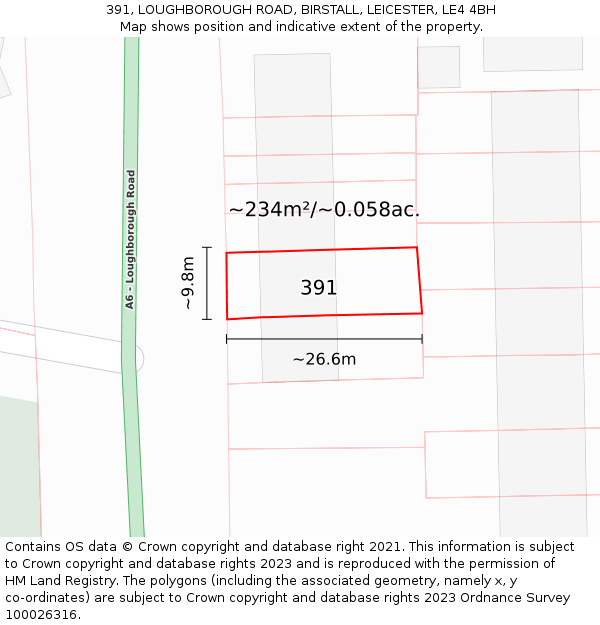 391, LOUGHBOROUGH ROAD, BIRSTALL, LEICESTER, LE4 4BH: Plot and title map