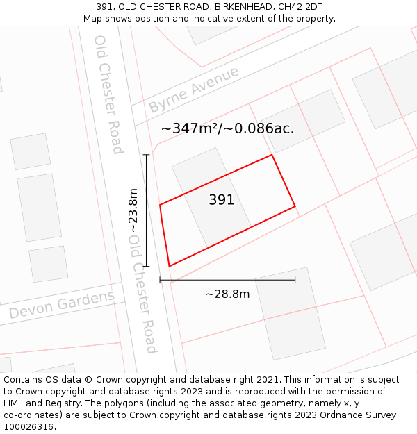 391, OLD CHESTER ROAD, BIRKENHEAD, CH42 2DT: Plot and title map
