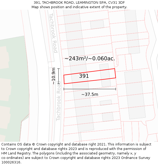 391, TACHBROOK ROAD, LEAMINGTON SPA, CV31 3DF: Plot and title map