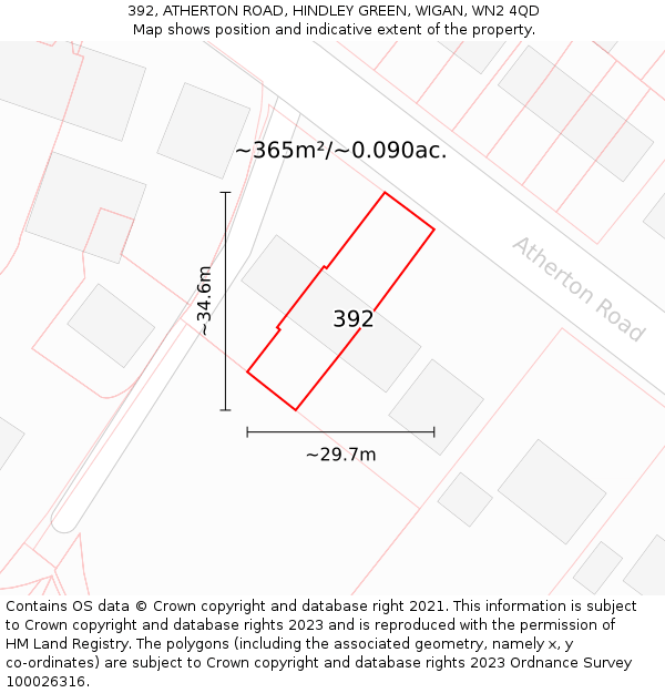 392, ATHERTON ROAD, HINDLEY GREEN, WIGAN, WN2 4QD: Plot and title map