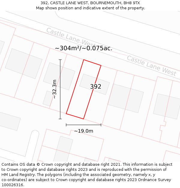 392, CASTLE LANE WEST, BOURNEMOUTH, BH8 9TX: Plot and title map