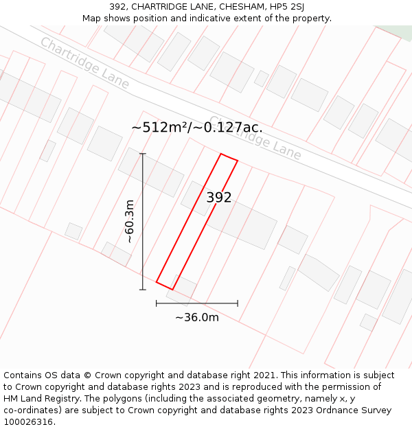 392, CHARTRIDGE LANE, CHESHAM, HP5 2SJ: Plot and title map