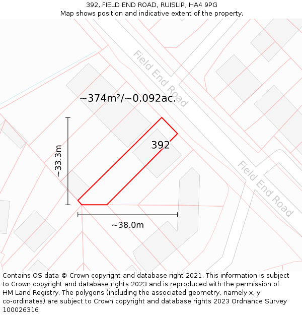 392, FIELD END ROAD, RUISLIP, HA4 9PG: Plot and title map