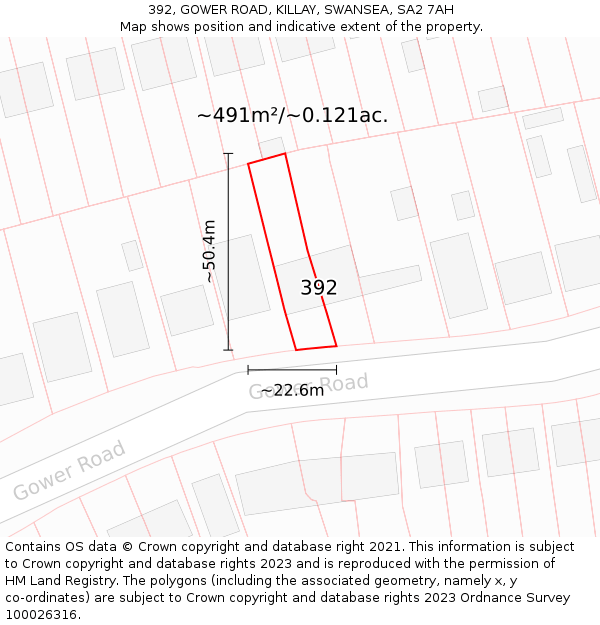 392, GOWER ROAD, KILLAY, SWANSEA, SA2 7AH: Plot and title map