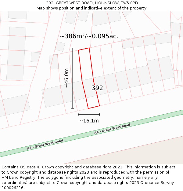 392, GREAT WEST ROAD, HOUNSLOW, TW5 0PB: Plot and title map