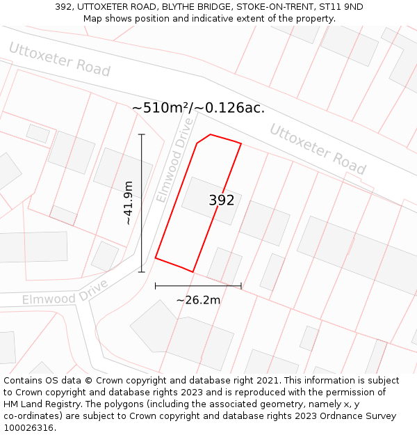 392, UTTOXETER ROAD, BLYTHE BRIDGE, STOKE-ON-TRENT, ST11 9ND: Plot and title map