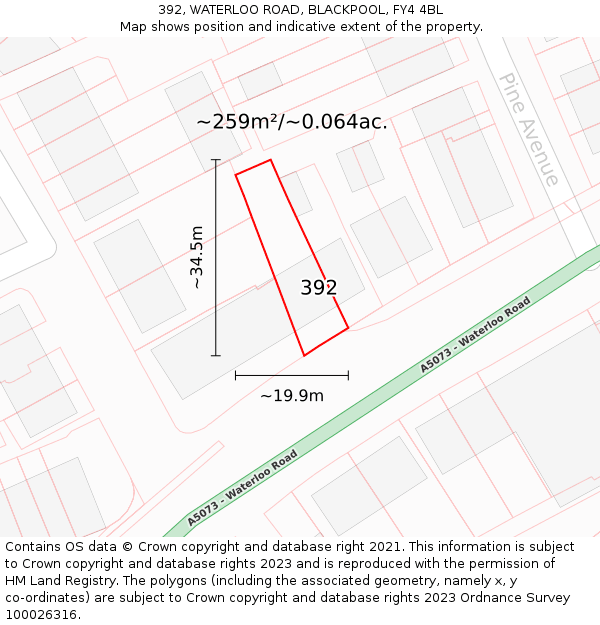392, WATERLOO ROAD, BLACKPOOL, FY4 4BL: Plot and title map