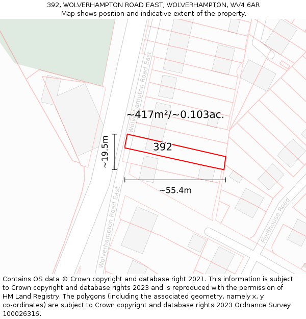 392, WOLVERHAMPTON ROAD EAST, WOLVERHAMPTON, WV4 6AR: Plot and title map