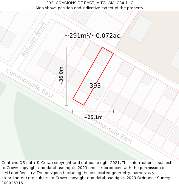 393, COMMONSIDE EAST, MITCHAM, CR4 1HG: Plot and title map