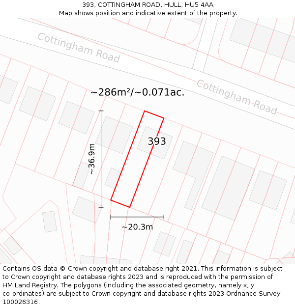 393, COTTINGHAM ROAD, HULL, HU5 4AA: Plot and title map