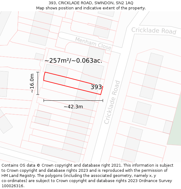 393, CRICKLADE ROAD, SWINDON, SN2 1AQ: Plot and title map