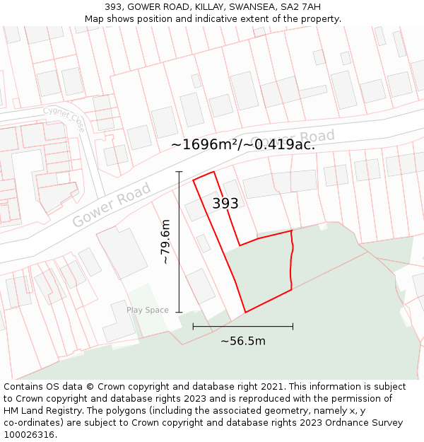 393, GOWER ROAD, KILLAY, SWANSEA, SA2 7AH: Plot and title map