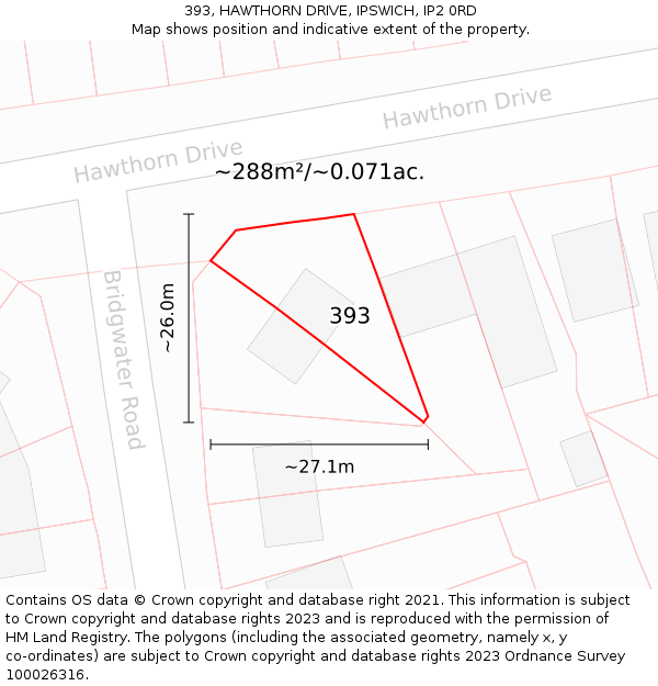 393, HAWTHORN DRIVE, IPSWICH, IP2 0RD: Plot and title map