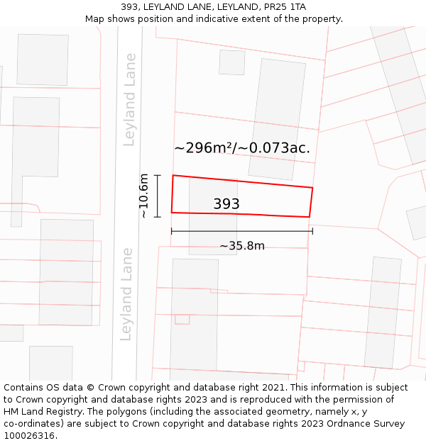 393, LEYLAND LANE, LEYLAND, PR25 1TA: Plot and title map