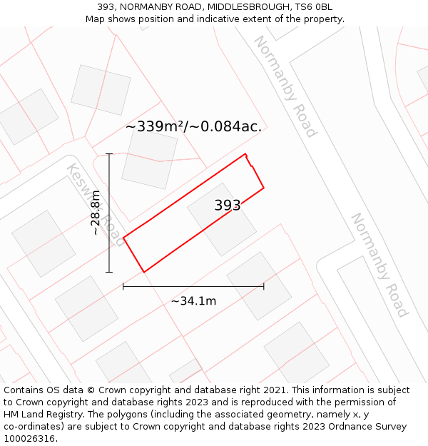 393, NORMANBY ROAD, MIDDLESBROUGH, TS6 0BL: Plot and title map