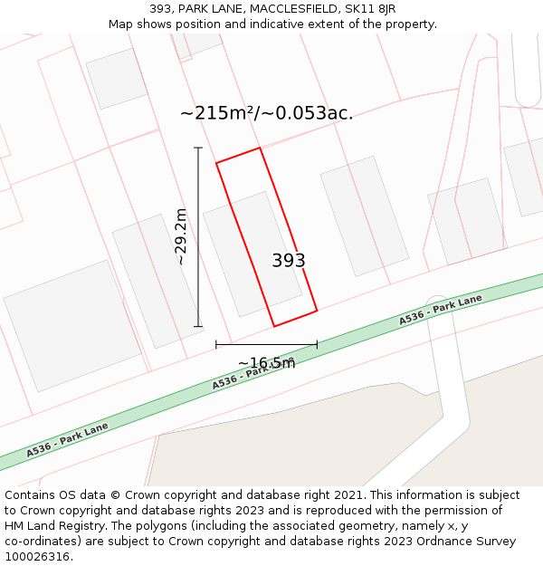 393, PARK LANE, MACCLESFIELD, SK11 8JR: Plot and title map