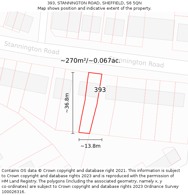 393, STANNINGTON ROAD, SHEFFIELD, S6 5QN: Plot and title map