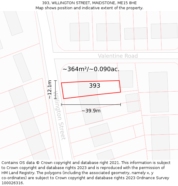 393, WILLINGTON STREET, MAIDSTONE, ME15 8HE: Plot and title map